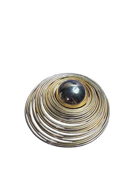 Jewelry - Vintage Goldtone Wire Spiral Brooch Cabochon Center Some Fading 2.25 inches